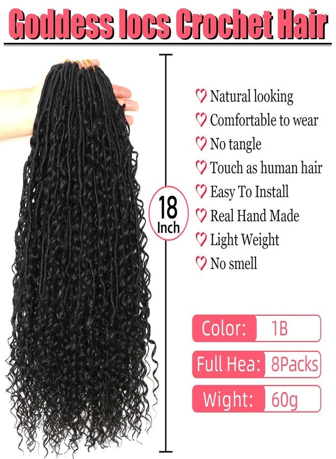 AMUMI Goddess Locs Crochet Hair-18 Inch 8 Packs Boho Faux Locs Crochet Hair for Black Women Pre Looped Soft Locs with Curly Ends (1B#, 18 Inch(Pack of 8)) - Image 2